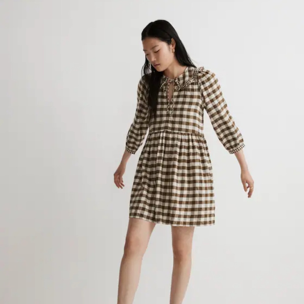 Madewell gingham collared puff sleeve mini dress